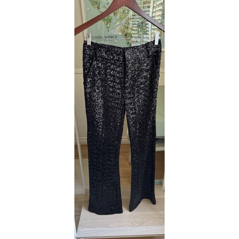 VTG Alice + Olivia‎ Iconic Low Rise Black Sequined Pants Sz 2 Y2K Black Tie